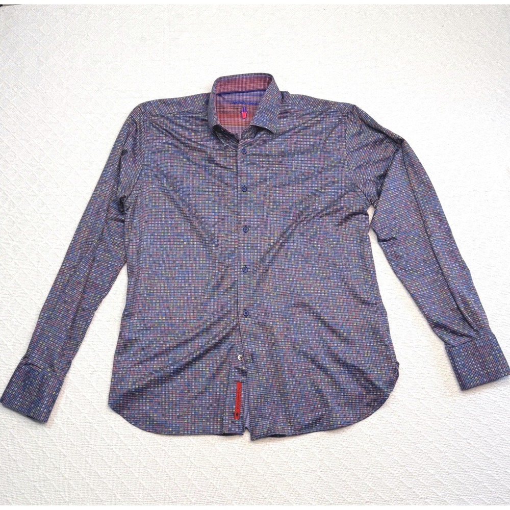 Luchiano Visconti Black Mens Multicolor Geometric Micro Grid Button Down Shirt